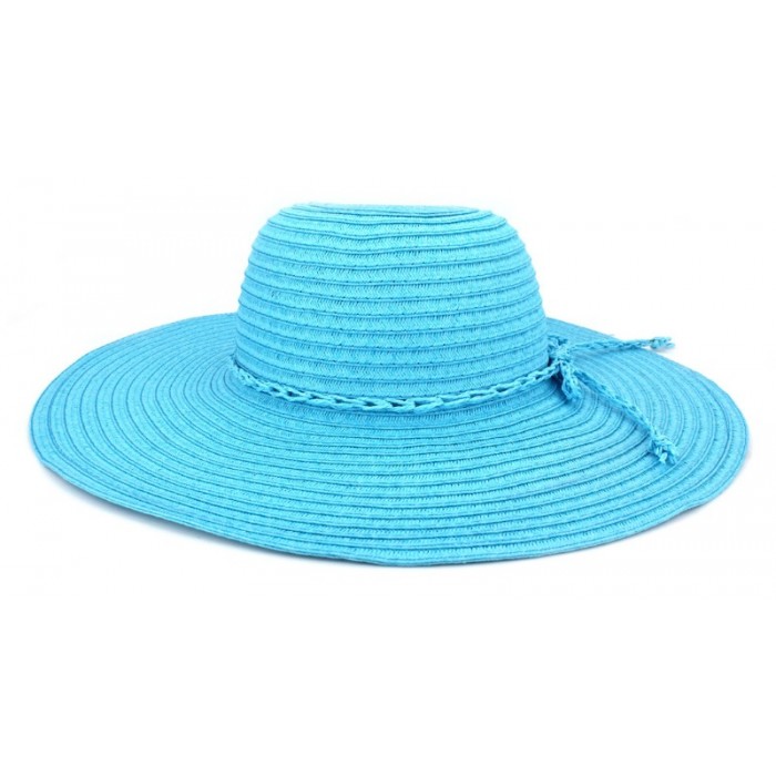 Wide Brim Hat - Straw Hat- Paper Straw Hat w/ Lace Band - Turquoise - HT-ST1160TU